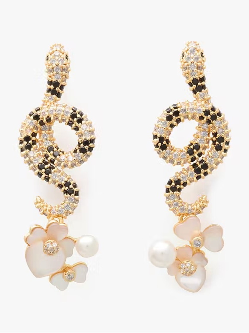 kate spade Gold and Black Snake Pearl Flower Drop Earrings with Mother-of-Pearl - Picture 4 of 4